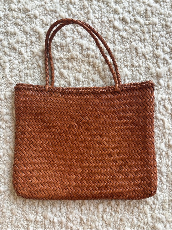 Handbags - Dragon Diffusion Woven Leather Hand Bag in Cognac Brown